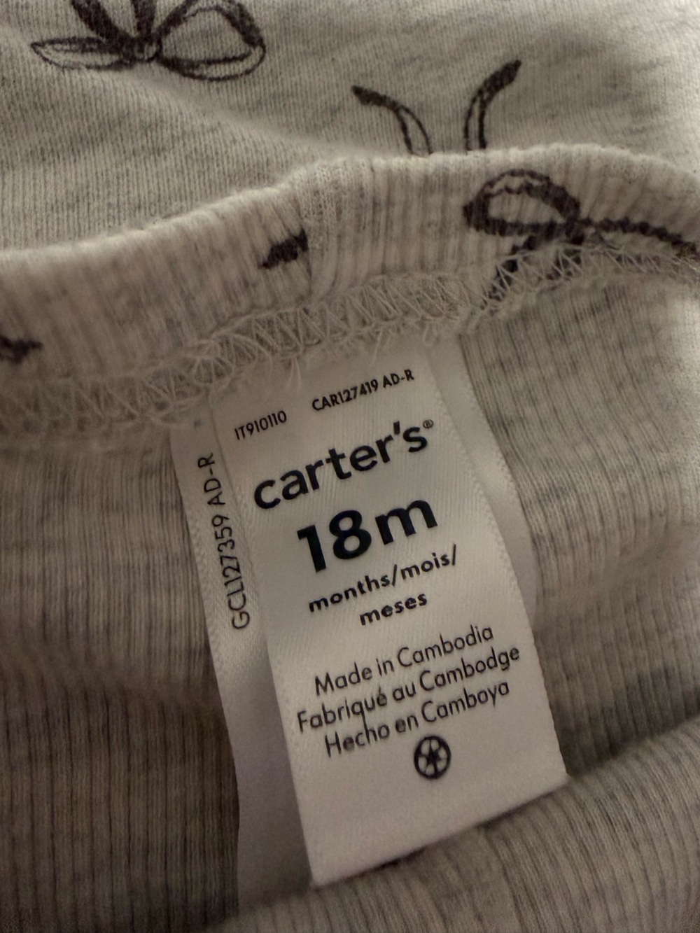 Carter's Pink and Grey Floral & Bow Kids Sweat Set - Picture 3 of 3